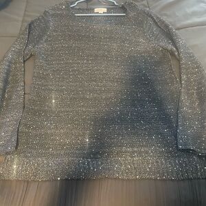 Jaclyn Smith Silver Crew Neck Sweater with Shimmery Knit